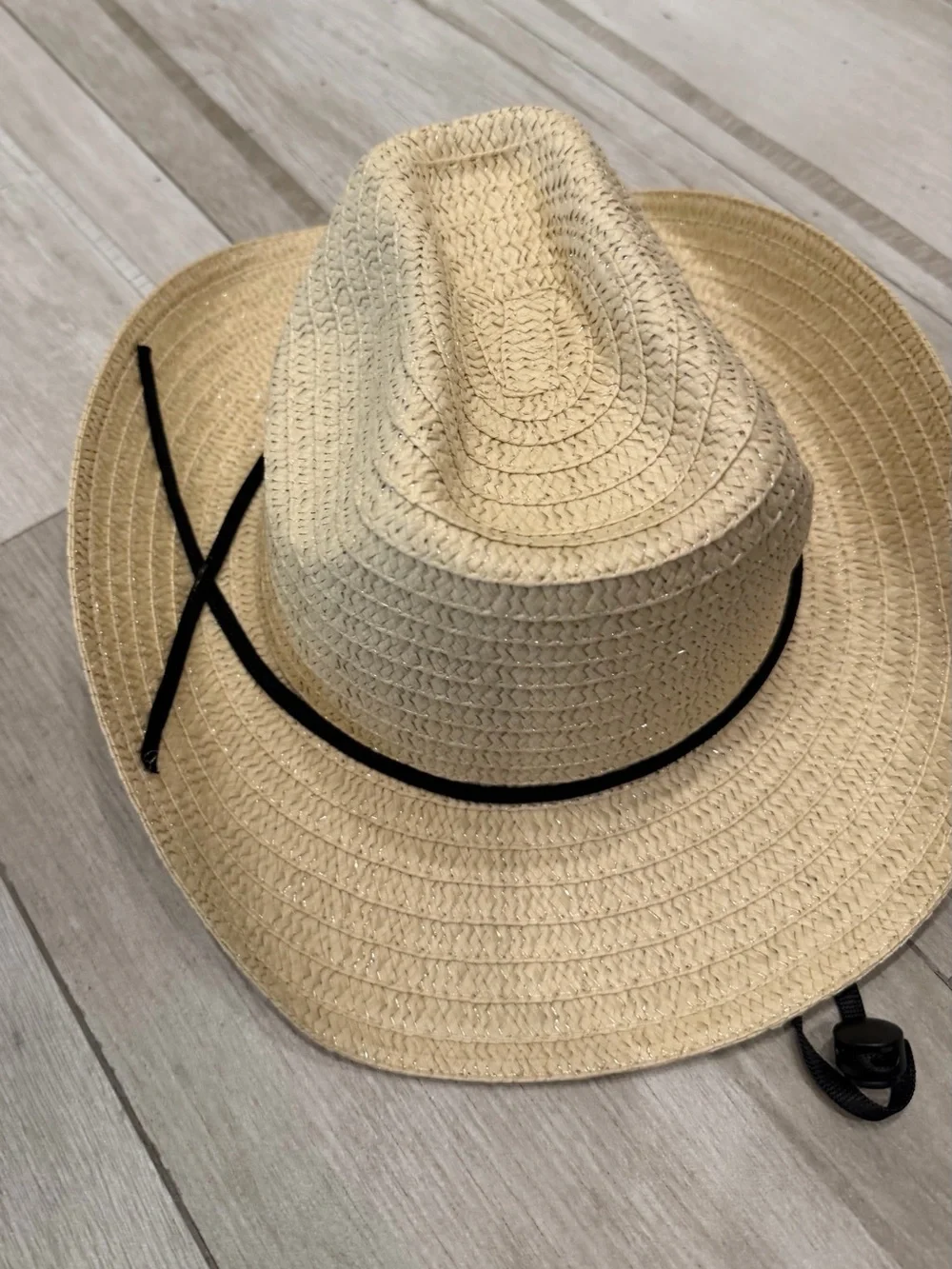 Kids Straw cowboy western Sun Hat with Black Chin Strap - Natural